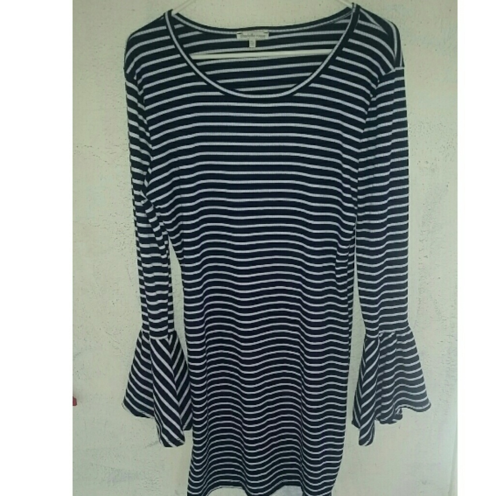 Striped Bodycon Dress with Bell Sleeves